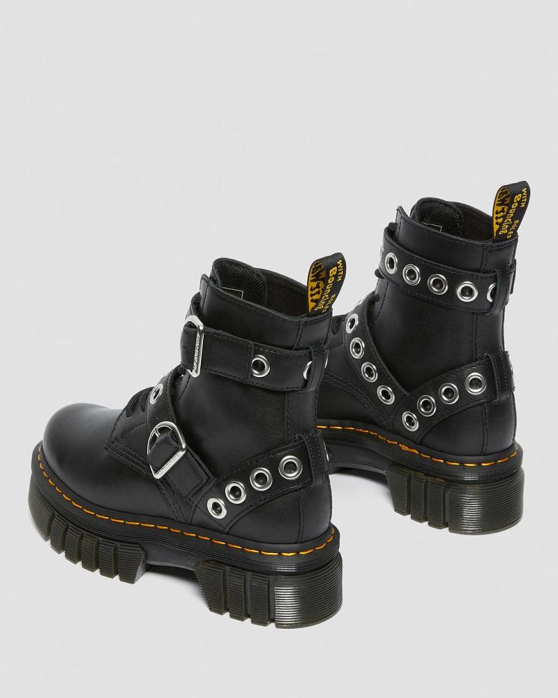 Botas Plataforma Dr Martens Audrick Hardware Cuero Mujer Negros | MX 547SGL